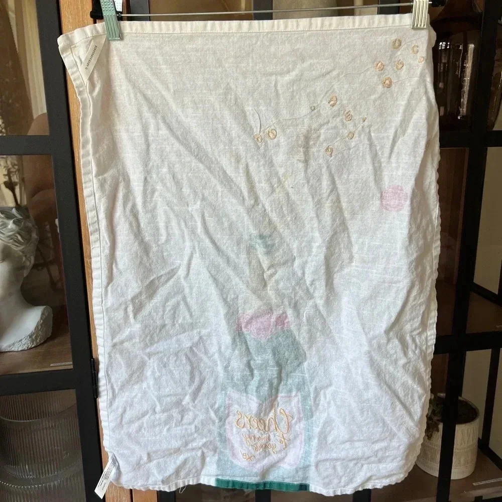 Anthropologie Cheers To Many Years Champagne Dish Towel anniversary embroidered